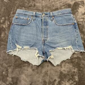 Levi's 501 Shorts Womens Sz.30 Blue Denim Raw Hem Daisy‎ Duke Button Fly
